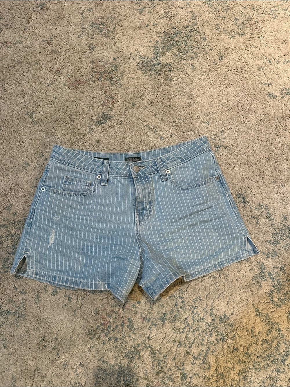 Striped Light Blue Denim Women’s Shorts